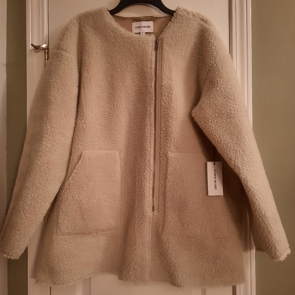 Elizabeth and James Cream Sherpa Zip Front Coat